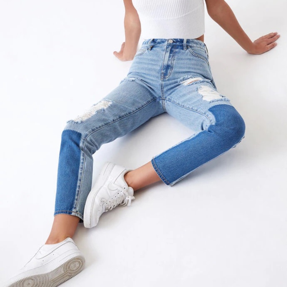 Pacsun patchwork dyed contrast paneled colorblock mom jean size 23 EUC